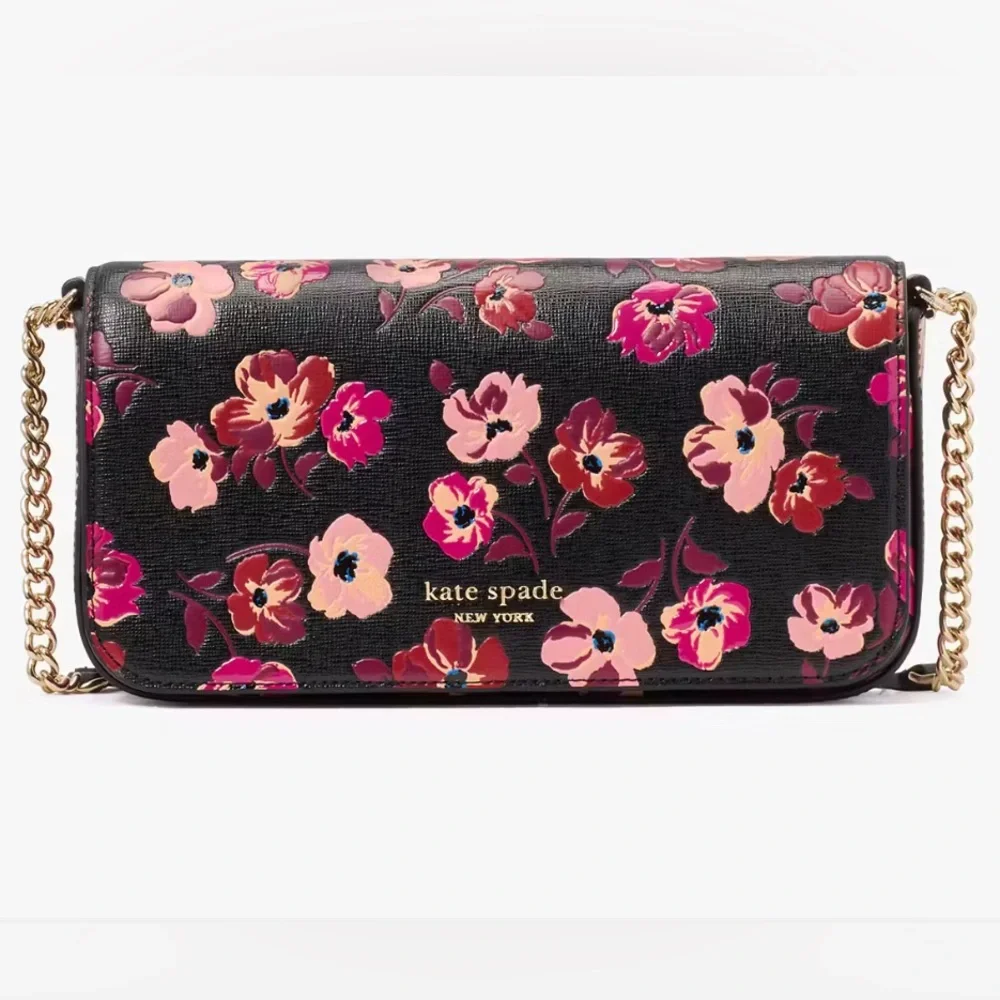 Kate Spade Devin Fall Poppies Flap Chain Wallet Black Multi